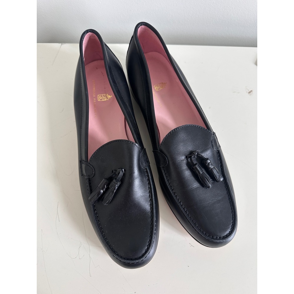 Baronessa Franchetti Loafers Womens 42 Black Tassel Leather Handmade Italy Flat